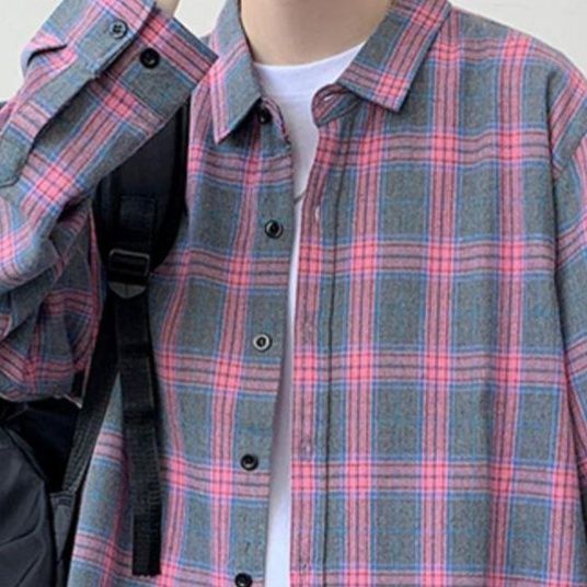 チェックシャツ 格子柄ゆったりシルエット長袖シャツ