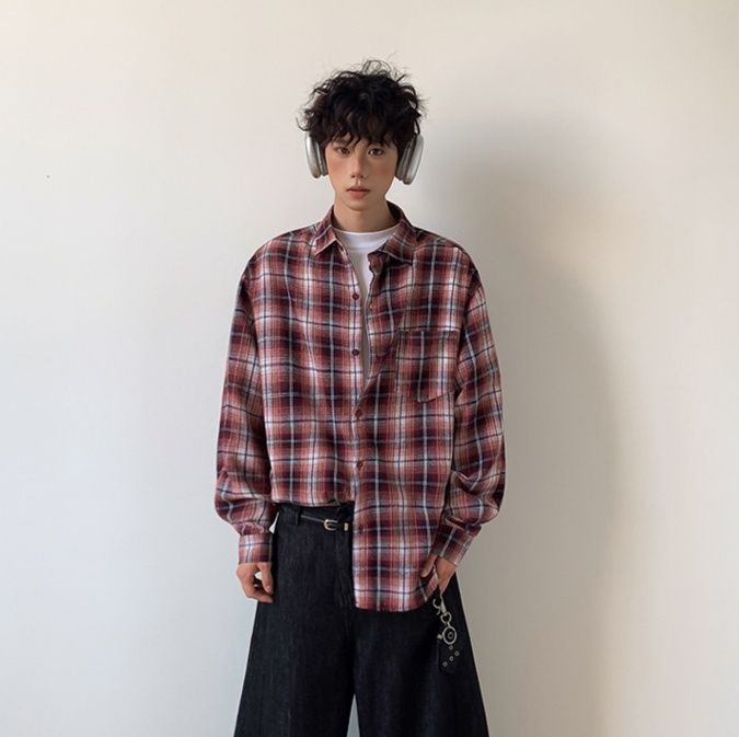チェックシャツ ゆったりシルエットチェックシャツ