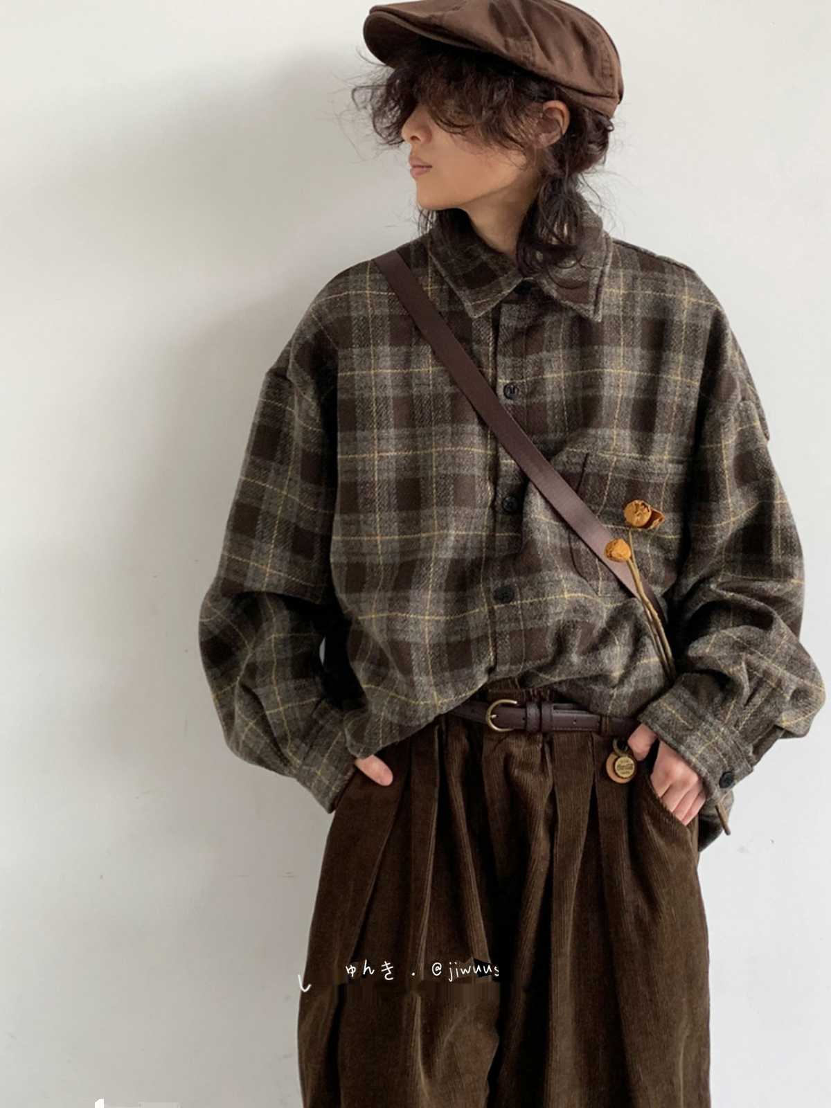 チェックシャツ ヴィンテージ風チェック柄ゆるシャツ