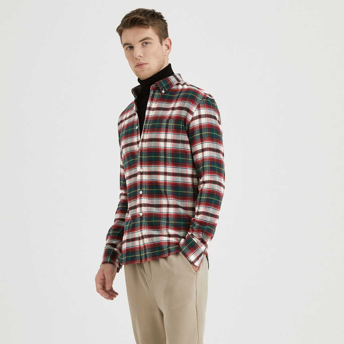 チェックシャツ オックスフォード生地 タートルネックコーデシャツ