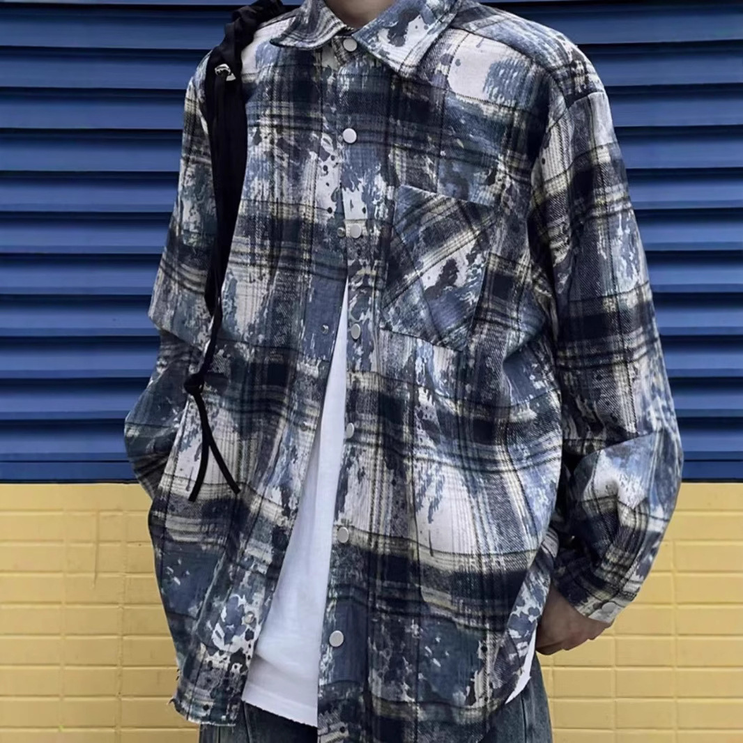 チェックシャツ アートペイント風チェックシャツ