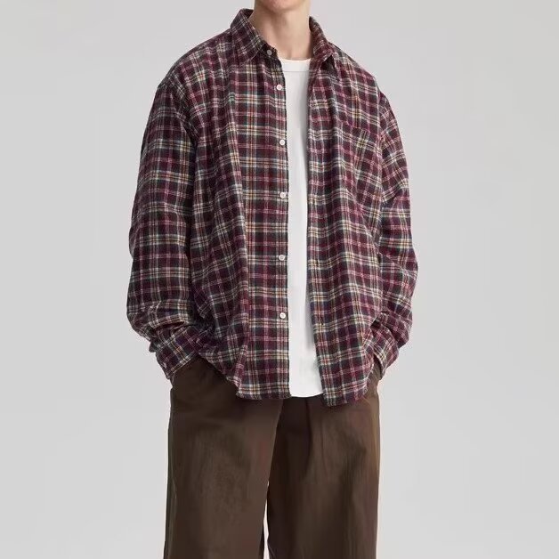 チェックシャツ ゆったりシルエット格子柄シャツ