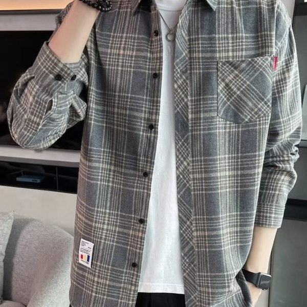 チェックシャツ クラシック格子柄ゆったりシャツ