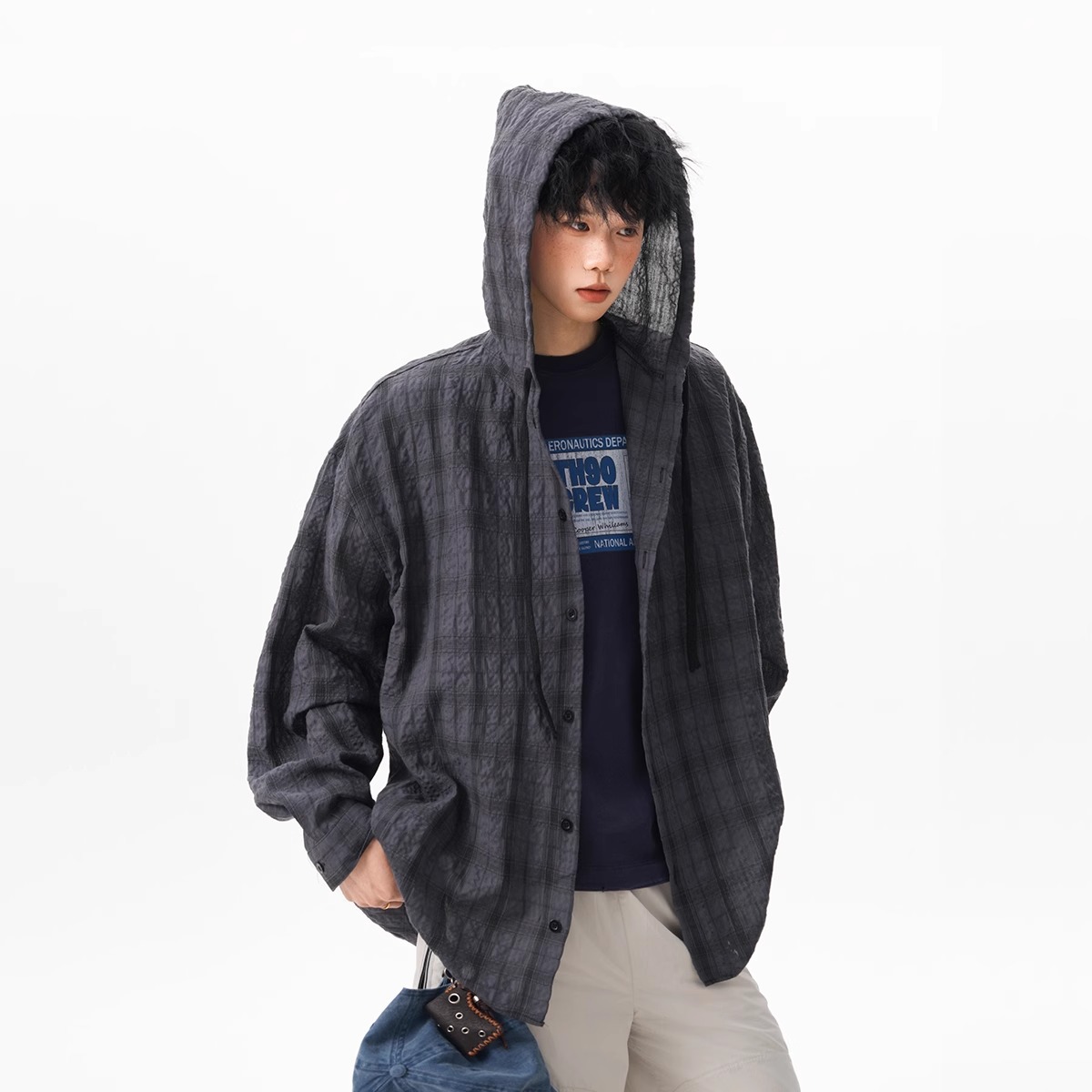 チェックシャツ フード付きチェックシャツ