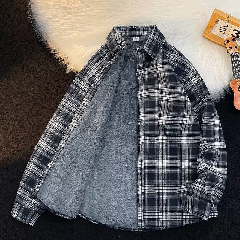 チェックシャツ 裏ボア付き格子柄あったかシャツ