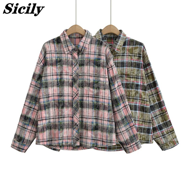 シワ加工チェックシャツ