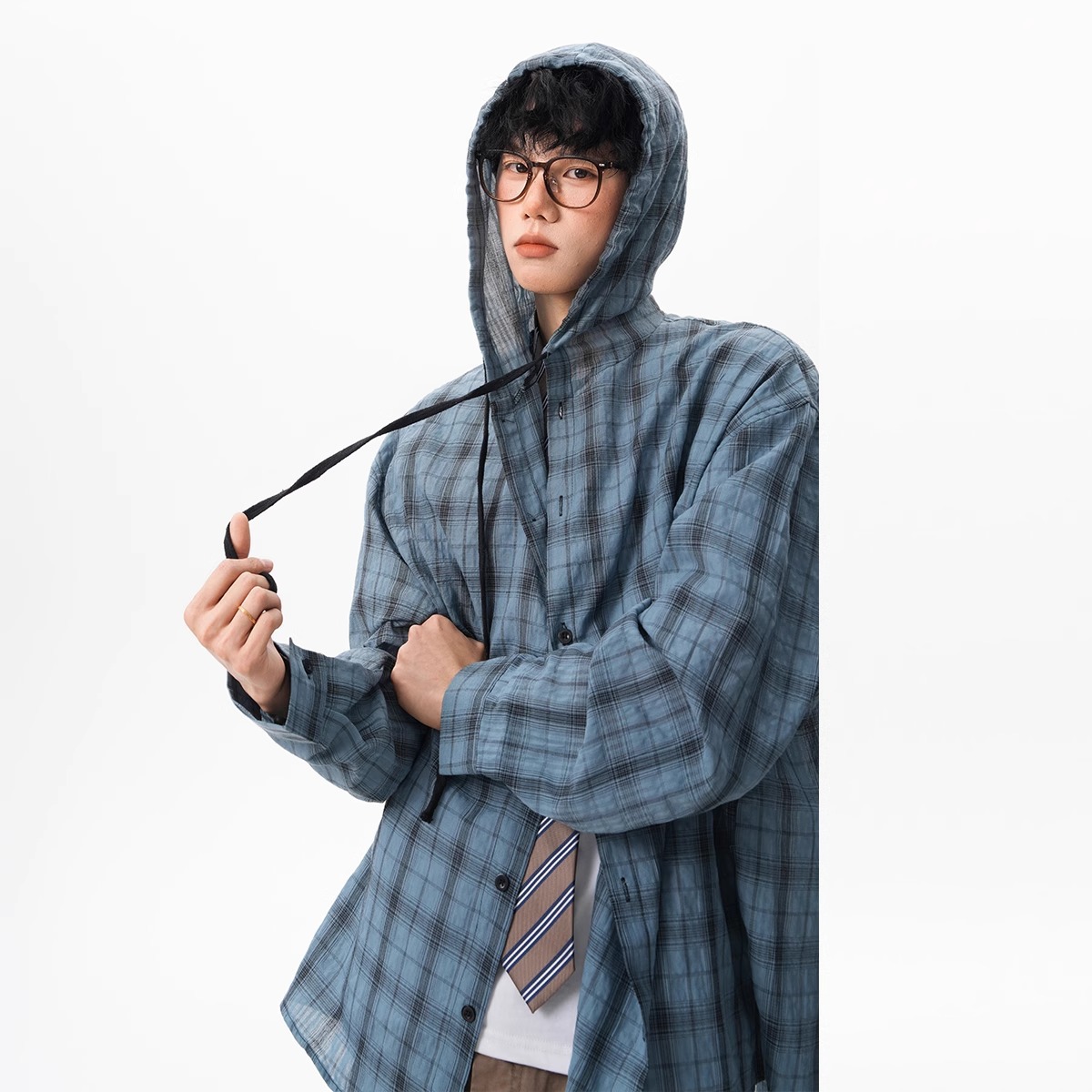 チェックシャツ フード付きチェックシャツ