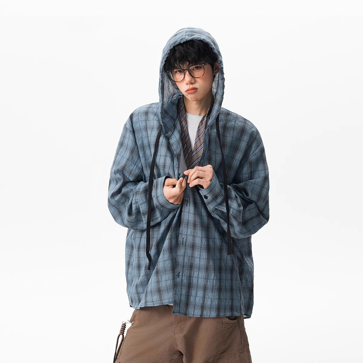 チェックシャツ フード付きチェックシャツ
