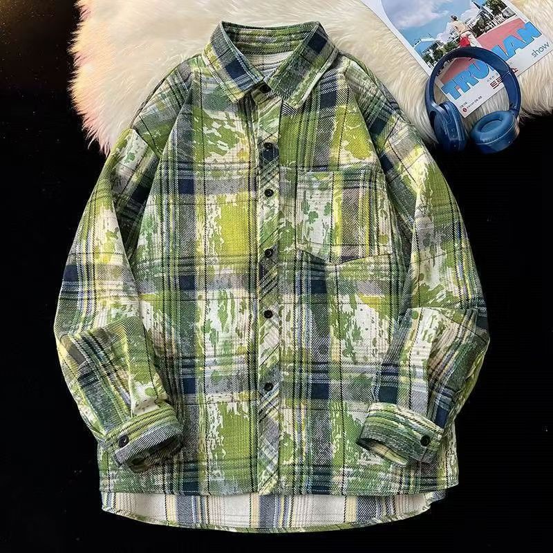 チェックシャツ アートペイント風チェックシャツ