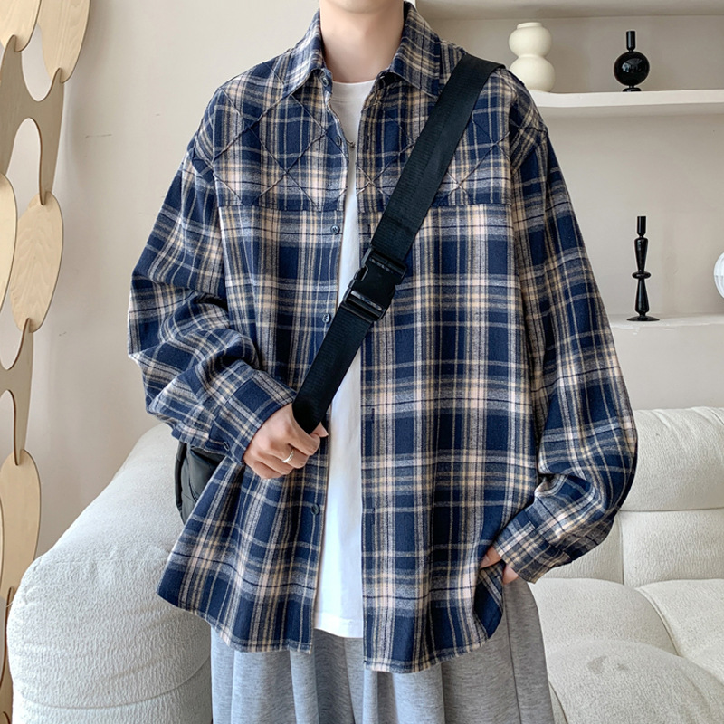 【ts15137】フリンジポケットチェック柄長袖シャツ メール便可 チェックシャツ 長袖 シャツ メンズ ポケット付 コットン 送料