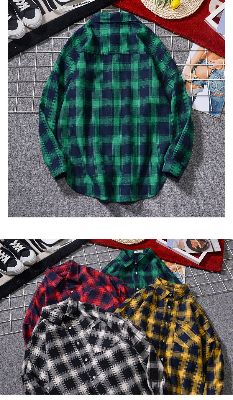 チェックシャツ クラシック格子柄ゆったり長袖シャツ