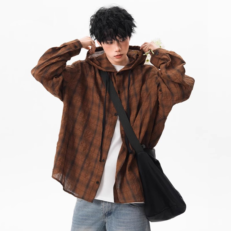 チェックシャツ フード付きチェックシャツ