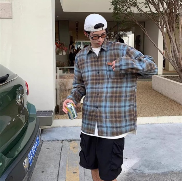 チェックシャツ クラシック格子柄ゆったりシャツ