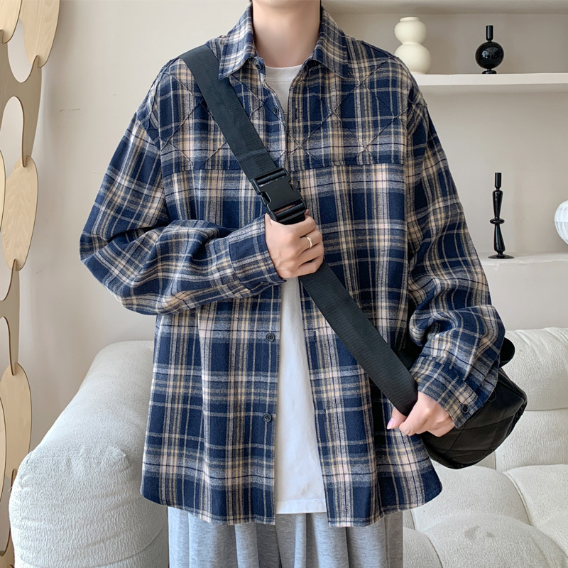 チェックシャツ ゆったりチェック柄長袖シャツ