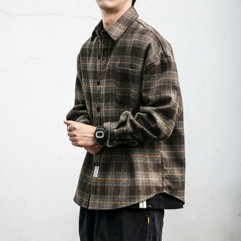 チェックシャツ ゆったりシルエットチェック柄長袖シャツ
