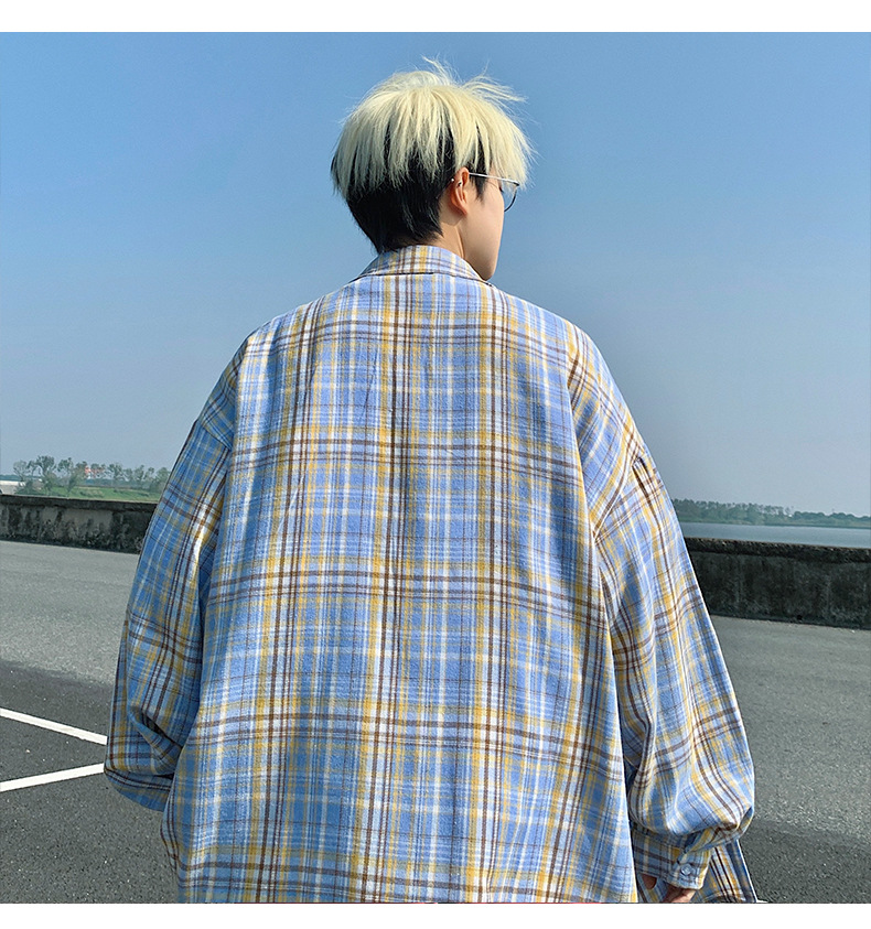 チェックシャツ 格子柄ゆったりシルエット長袖シャツ