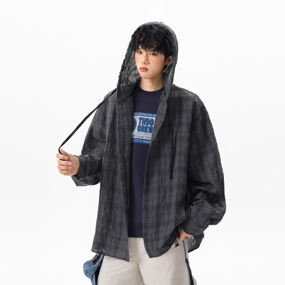 チェックシャツ フード付きチェックシャツ