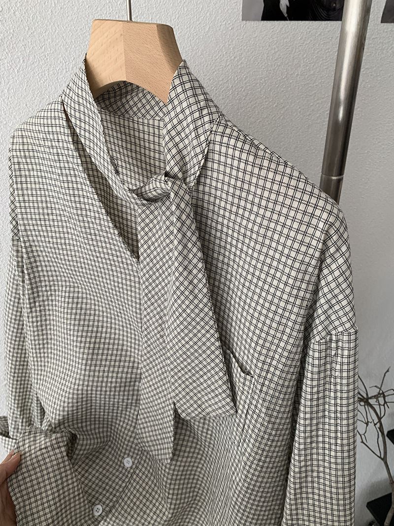 チェック 服 レディースチェック柄長袖ブラウス