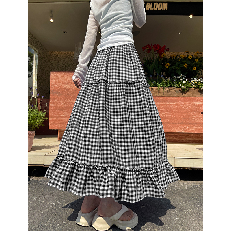 チェック服 チェック柄フリルロングスカート