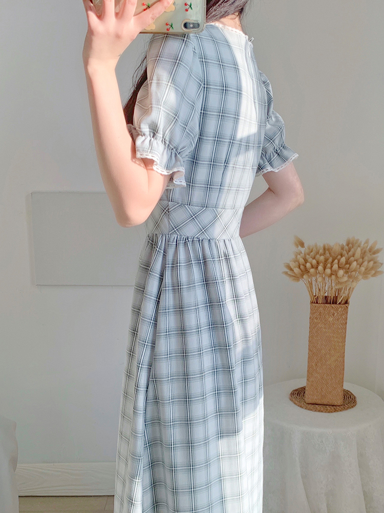 チェック服 ウエストリボンチェック柄ティードレス