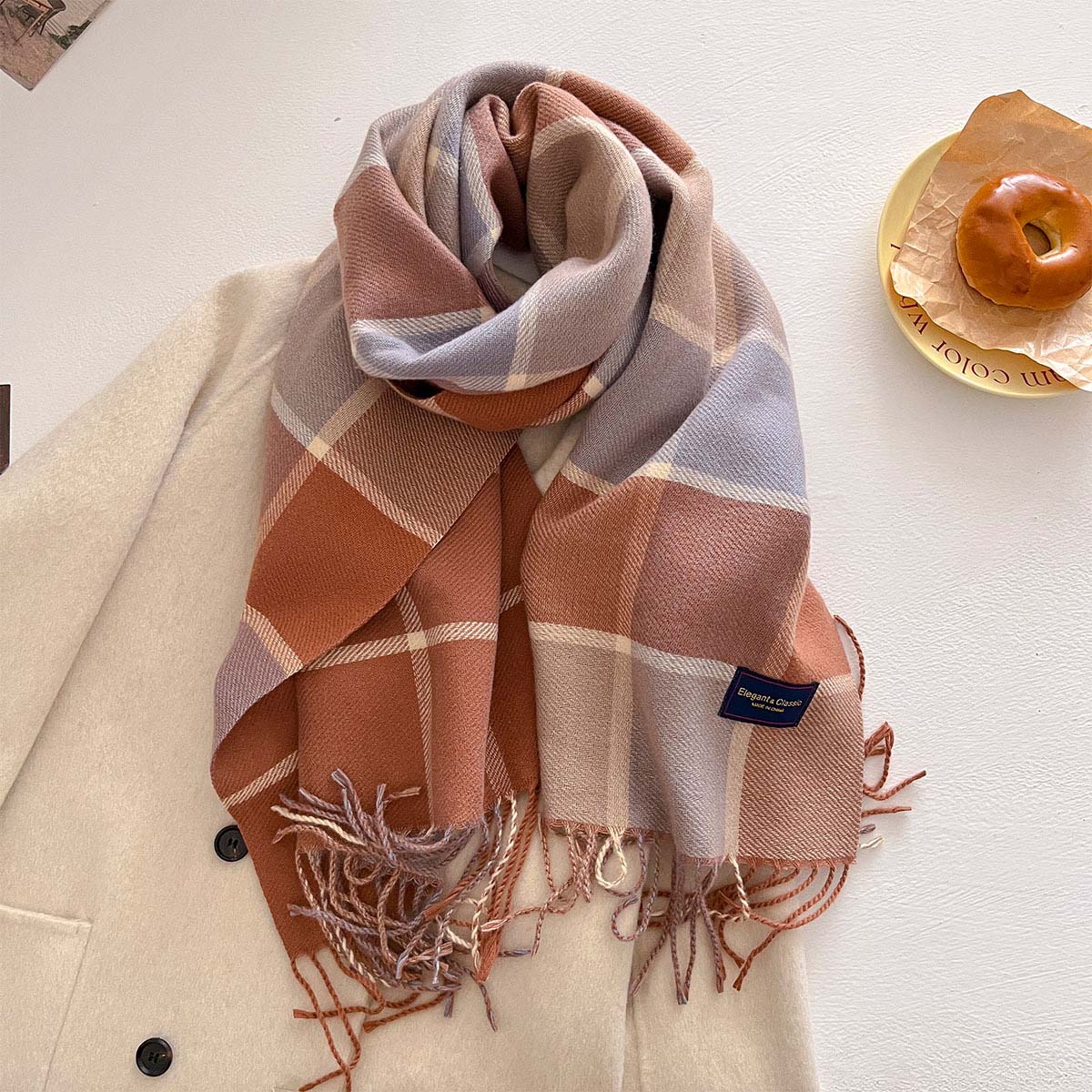 チェック 服 大判チェック柄マフラー 格子模様ストール 防寒