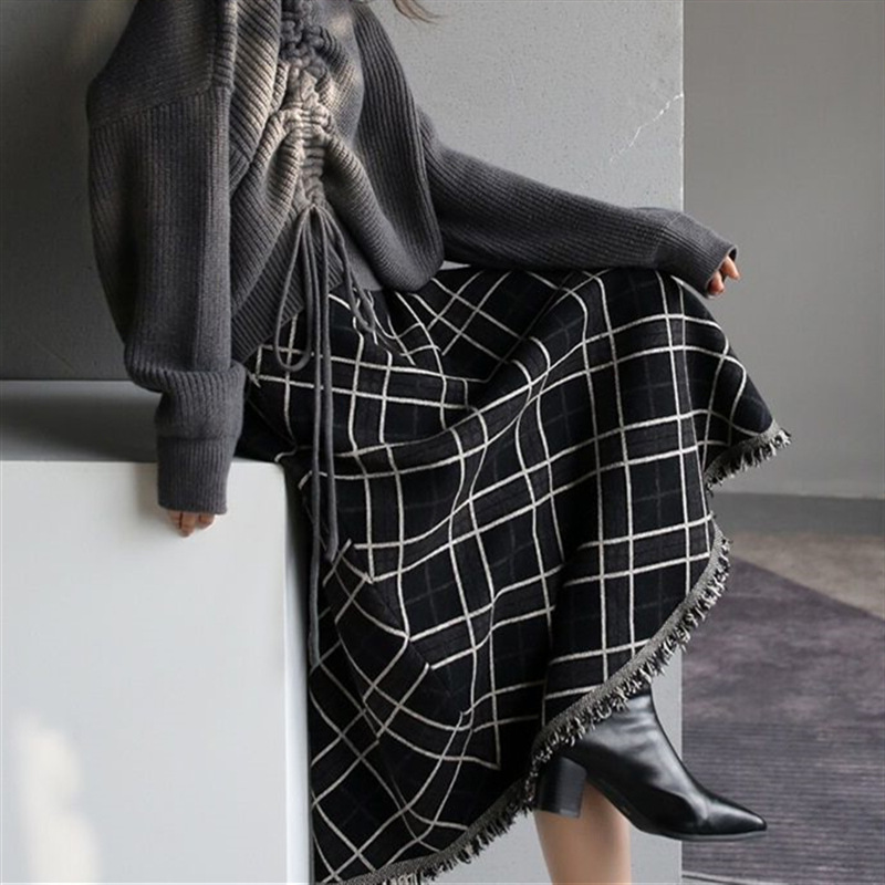 チェック 服 チェック柄フリンジスカート ミモレ丈 秋冬 大人きれいめ