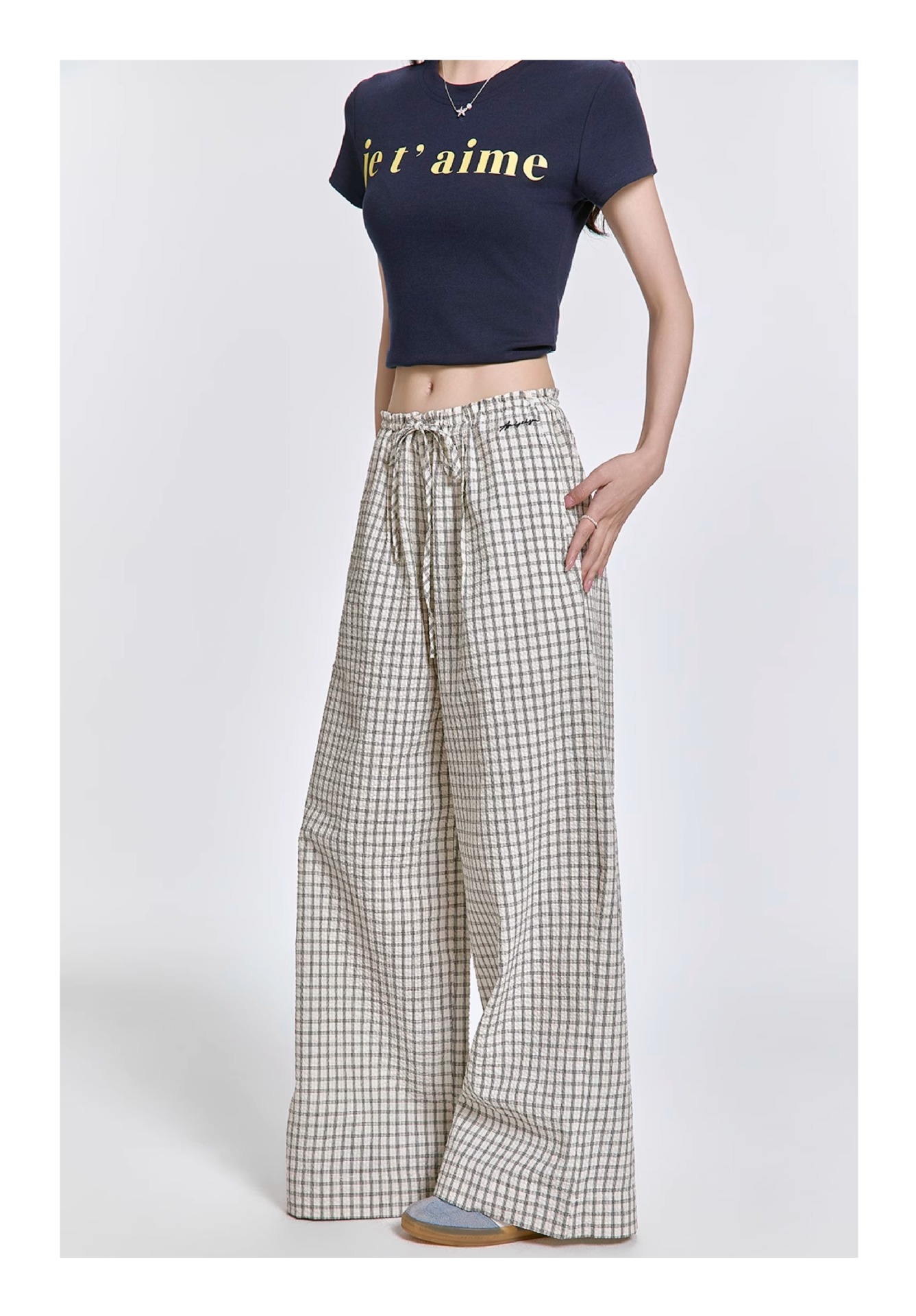 チェック 服 チェック柄ワイドパンツ ゆったりロング丈