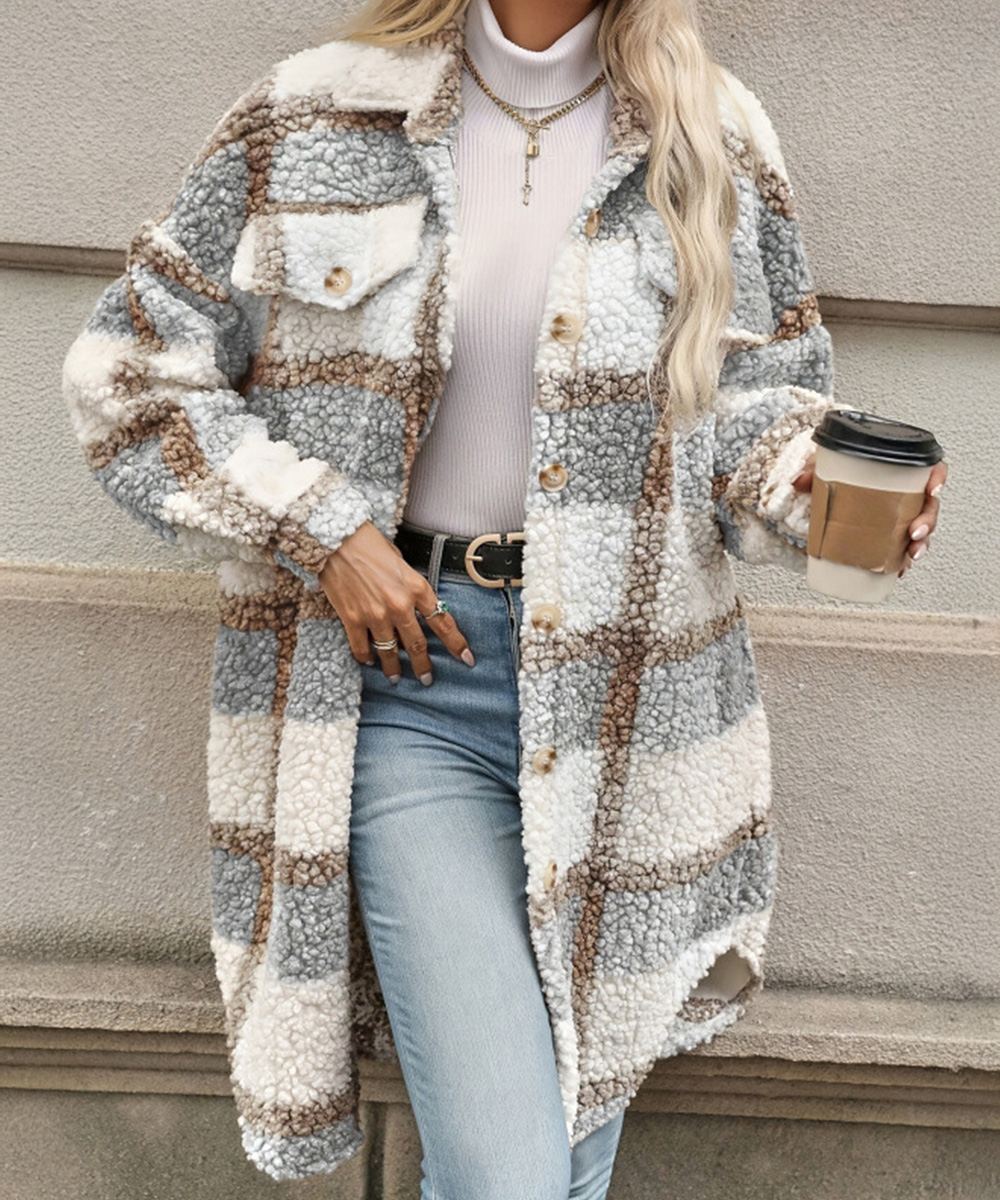 チェック 服 チェック柄ボアジャケット韓国風ロングコート