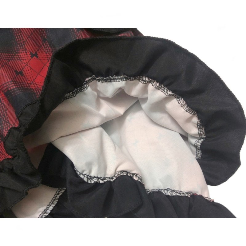 チェック 服 花柄チェック切替不規則裾フリルロングスカート