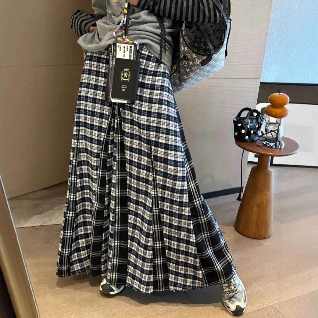 チェック柄ファッション レトロハイウエストチェック柄フレアスカート