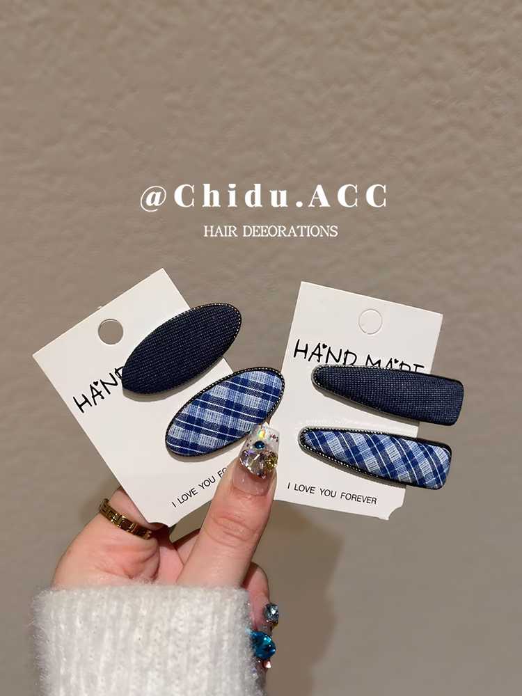 チェック柄ファッション チェック柄オーバルヘアクリップセット