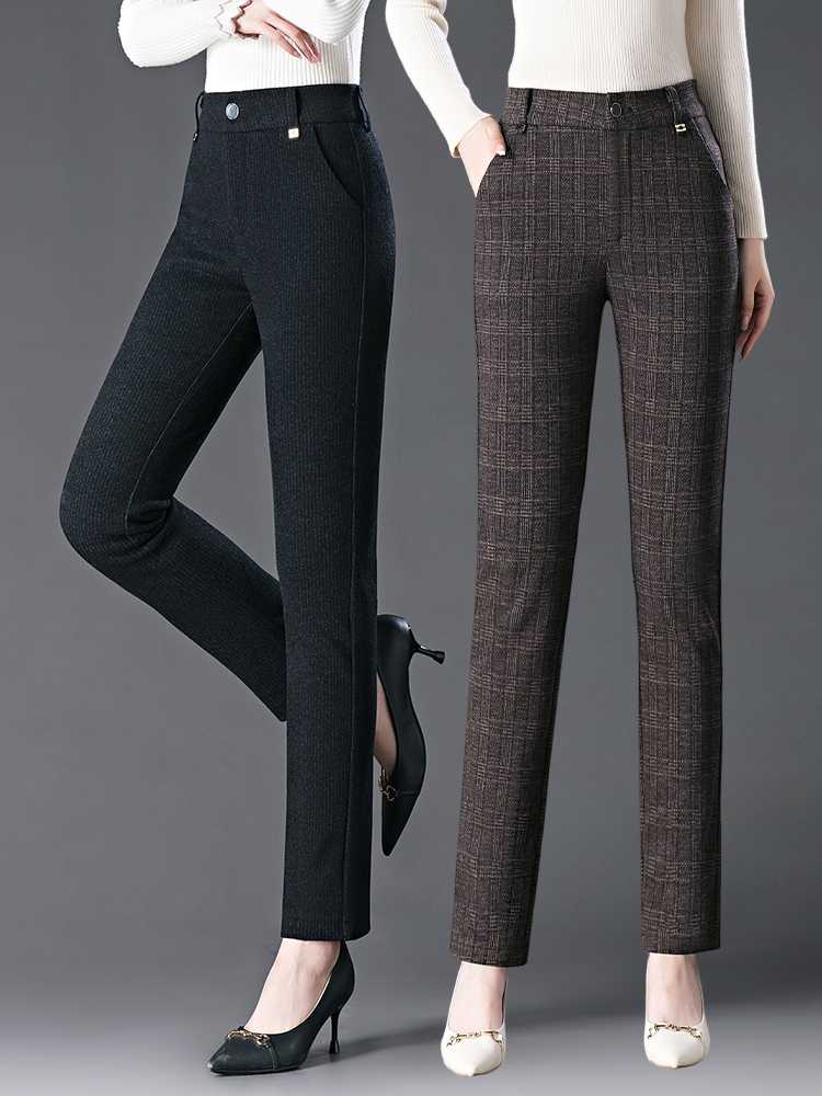 チェック柄ファッション チェック柄ハイウエストストレートパンツ