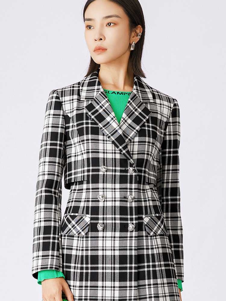 チェック服 レイヤード風チェック柄ワンピース
