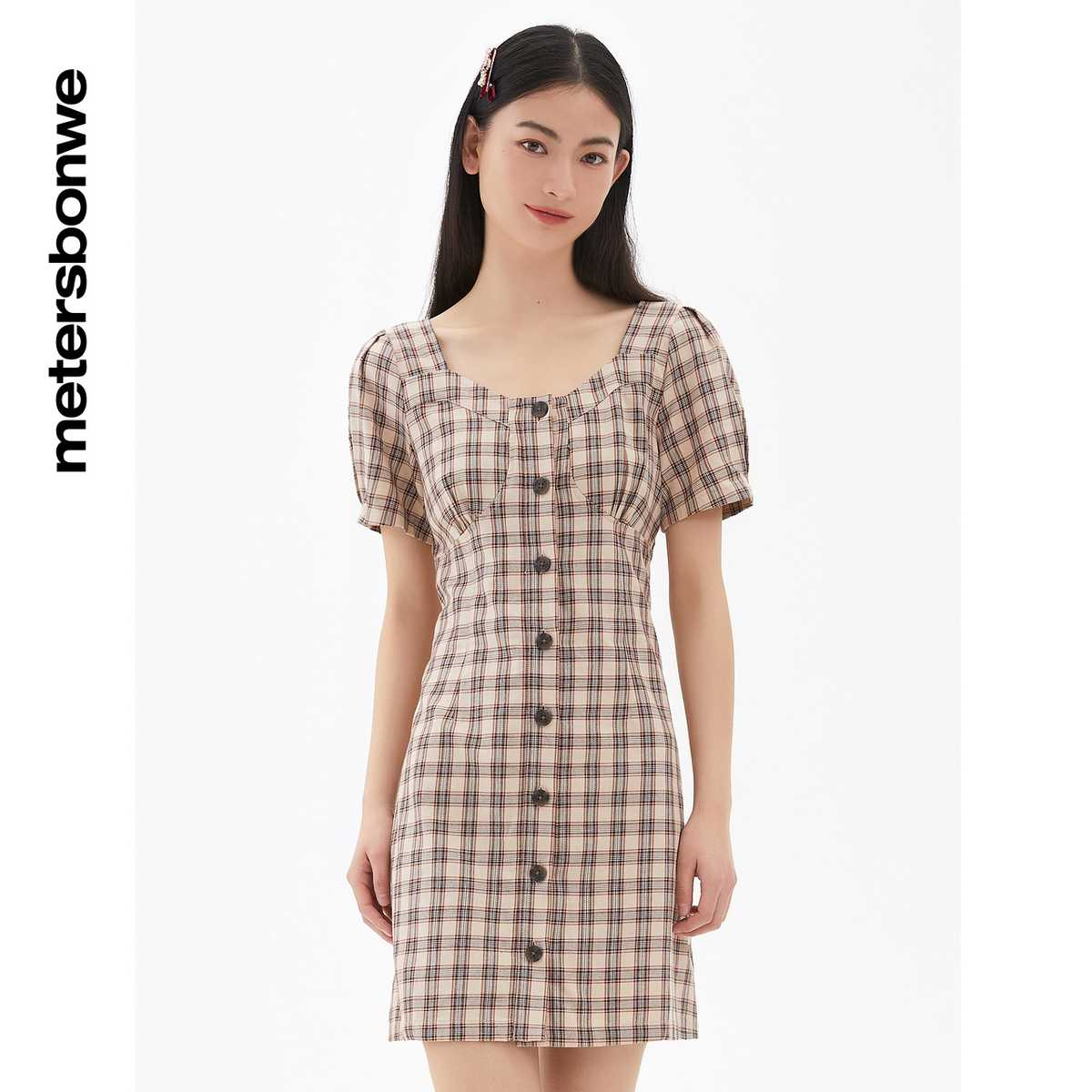 チェック服 スクエアネックチェック柄ワンピース