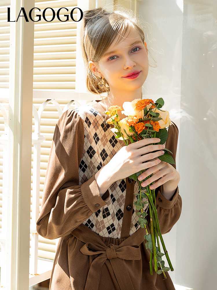 チェック服 チェック切替ウエストリボンワンピース