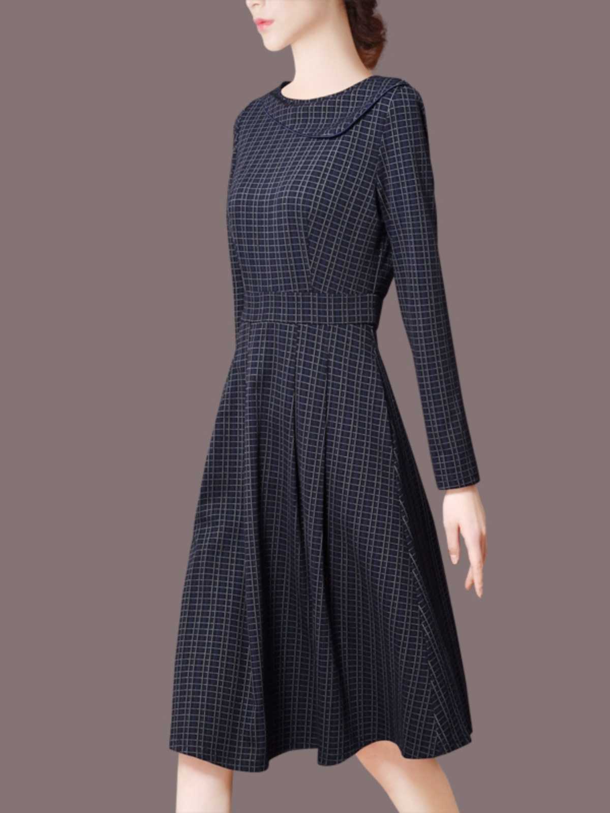 チェック服 レトロ風チェック柄フレアワンピース