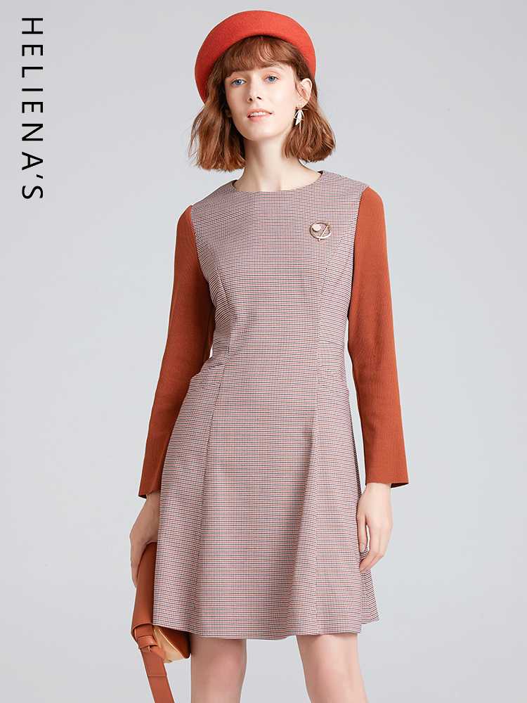 チェック服 ウエストシェイプ チェック柄ニットワンピース