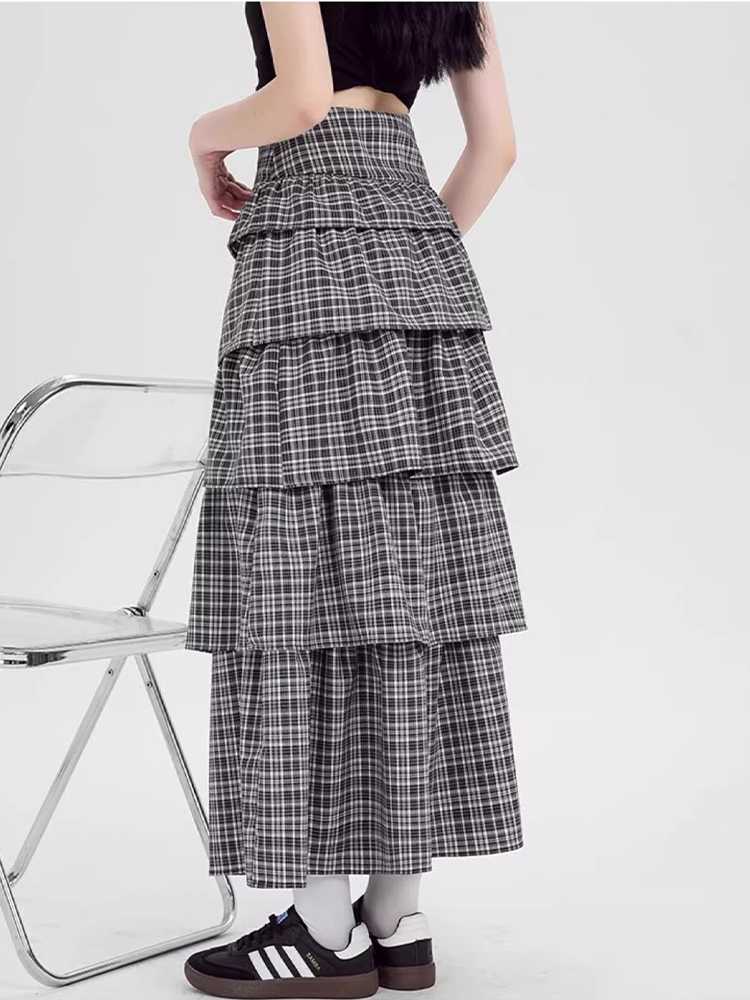 チェック服 モノトーンチェック柄ティアードスカート