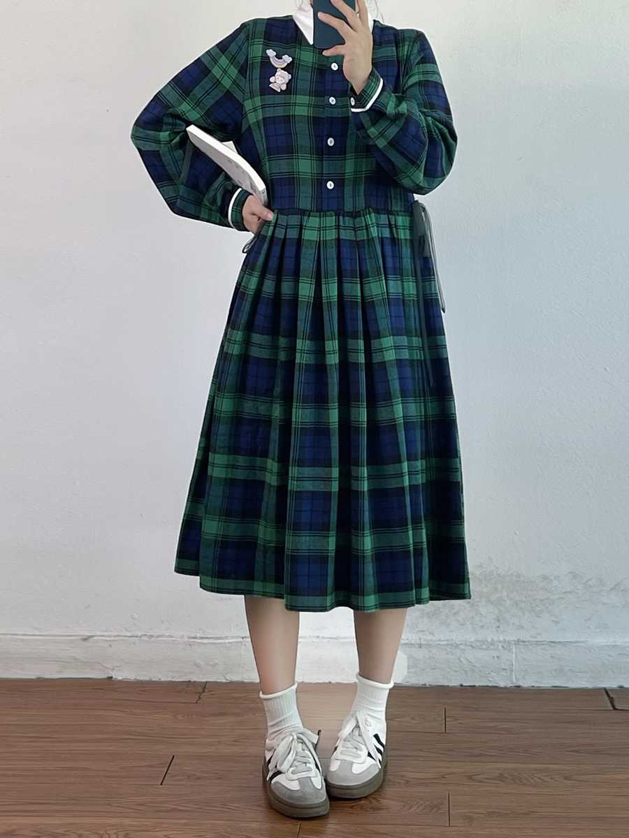 チェック服 レトロ学院風チェックワンピース