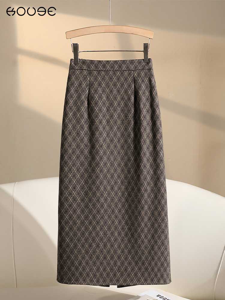 チェック服 バックスリットチェック柄ミディスカート