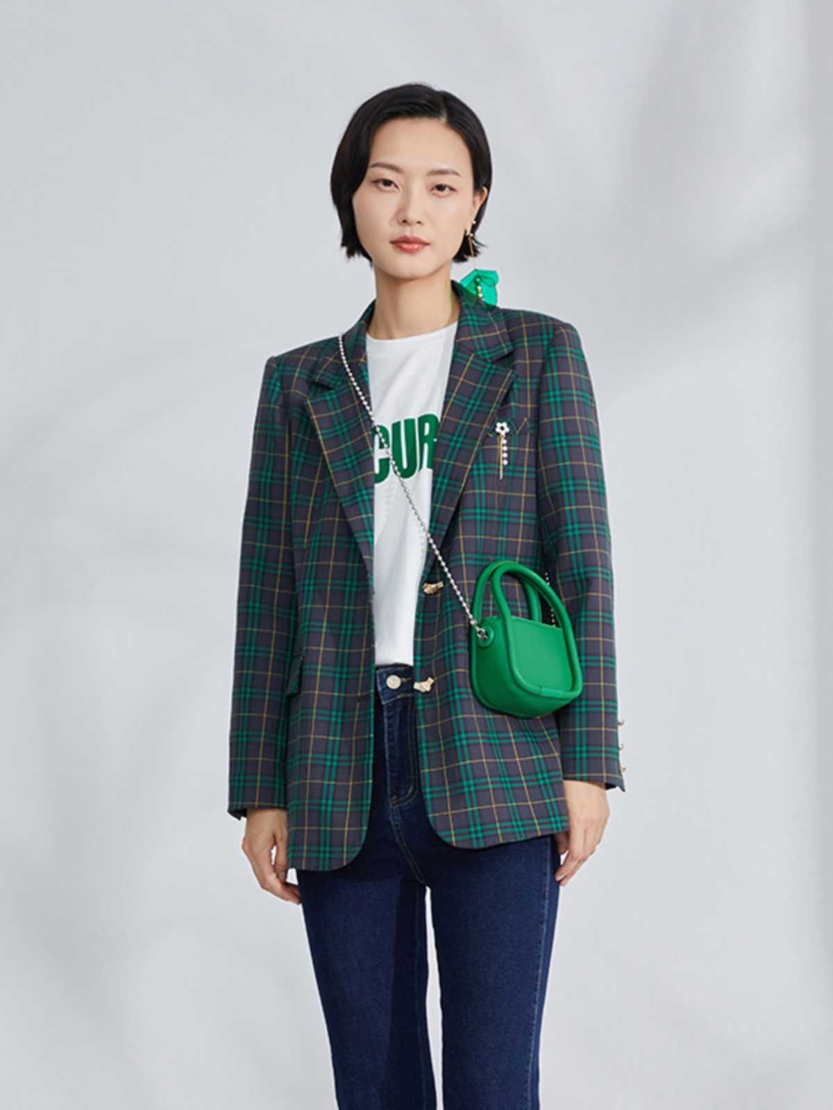 チェック服 クラシック格子柄テーラードジャケット