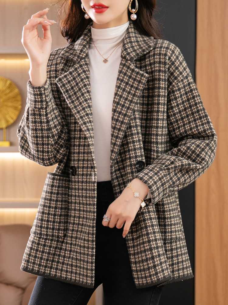 チェック服 レトロチェック柄テーラードコート