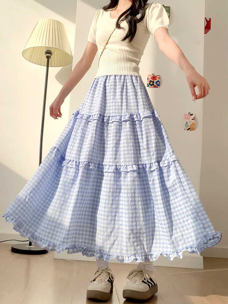 チェック服 ティアードフリル格子柄スカート