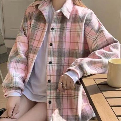 チェック 服トップス ビエラ起毛チェック柄長袖シャツ