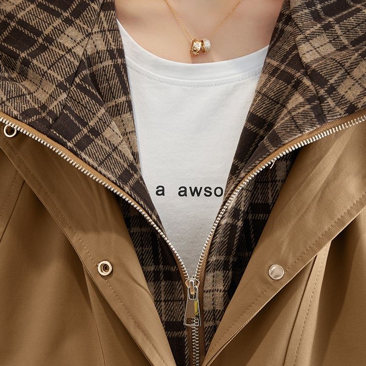 チェック 服 チェック柄リバーシブルフード付きジップアップアウター