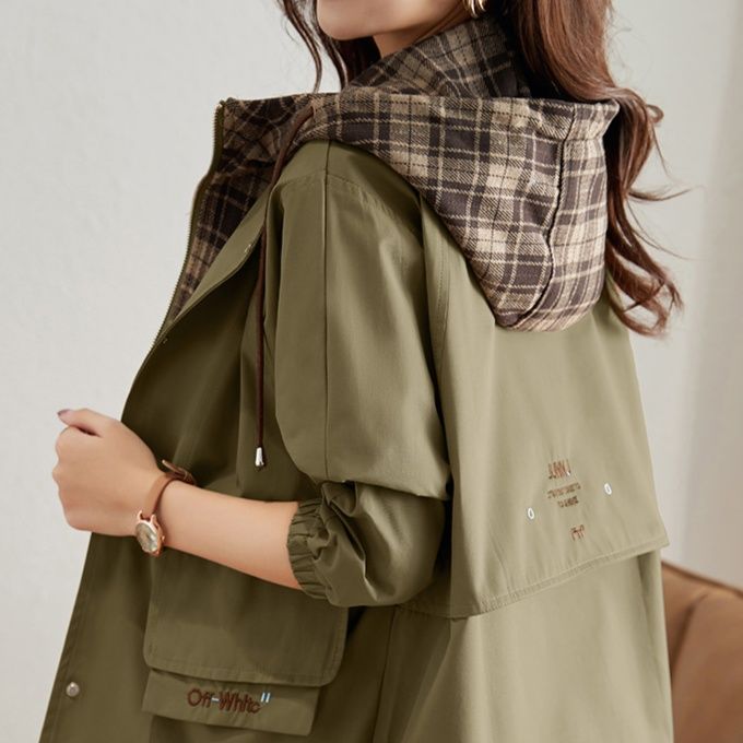 チェック 服 チェック柄リバーシブルフード付きジップアップアウター