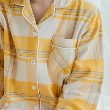 チェック 服 チェック柄開襟長袖パジャマ上下セット