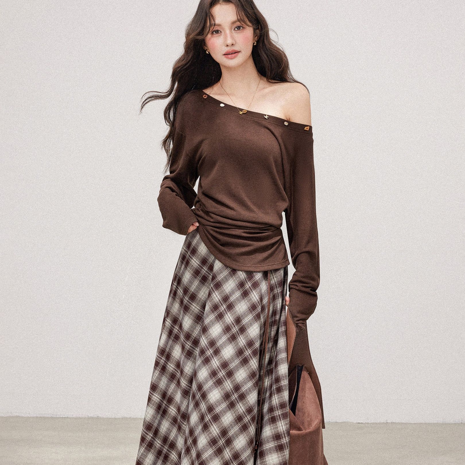 チェック 服 チェック柄イレギュラーヘムロングスカート