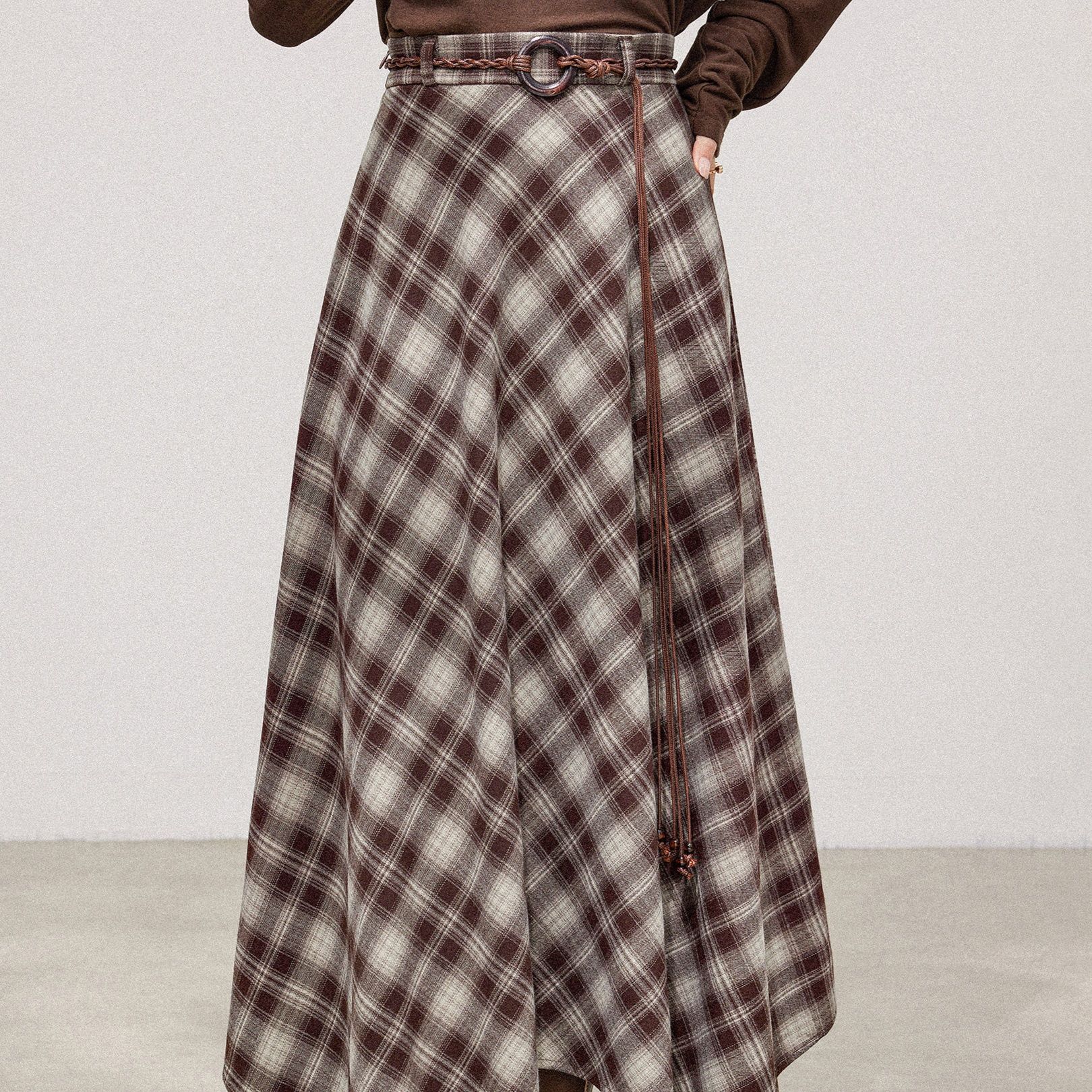 チェック 服 チェック柄イレギュラーヘムロングスカート