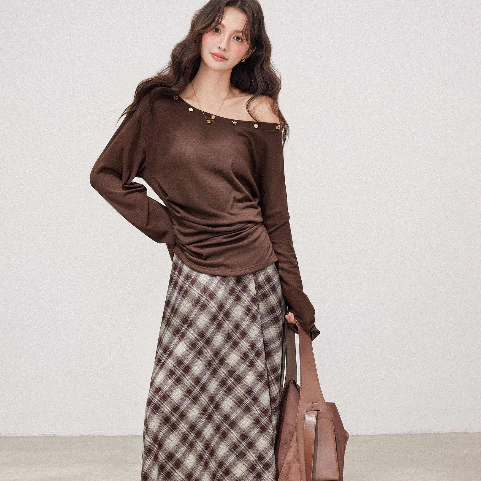チェック 服 チェック柄イレギュラーヘムロングスカート